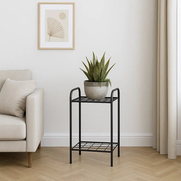 Etajera metal pentru flori 2 rafturi Decor Homs 33 x 60 x 31 cm, negru
