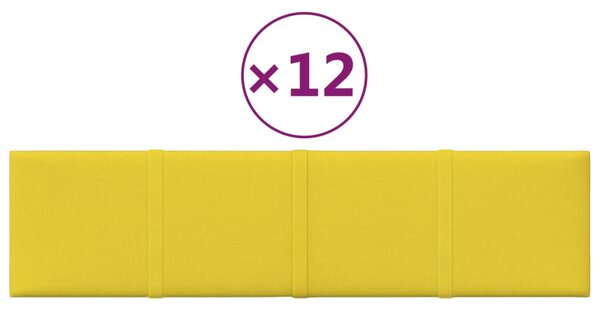 Panouri perete 12 buc. galben deschis 60x15 cm textil 1,08 m²