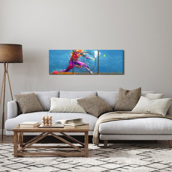 Tablou - Jucător de tenis pictat (cu ceas) (90x30 cm)