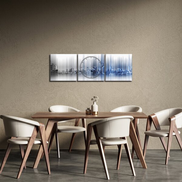 Tablou - Panorama orașului, albastru-gri (cu ceas) (90x30 cm)