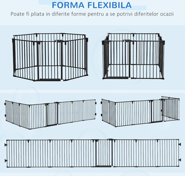 PawHut Barieră de Securitate pentru Câini, Portiță Pliabilă cu 8 Secțiuni, Sistem de Blocare, Închidere Automată, 482.5x76 cm, Negru | Aosom Romania