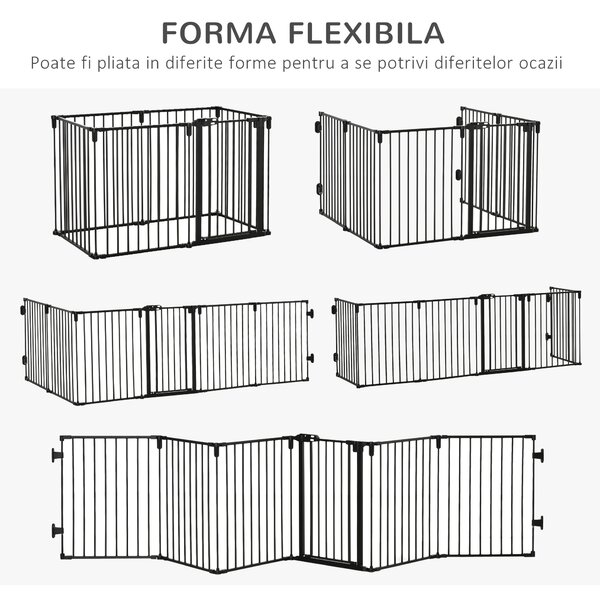 PawHut Poartă de Siguranță Pliabilă cu 6 Secțiuni pentru Câini cu Sistem Automat de Blocare și Închidere, 362,5x2x76 cm, Negru | Aosom Romania