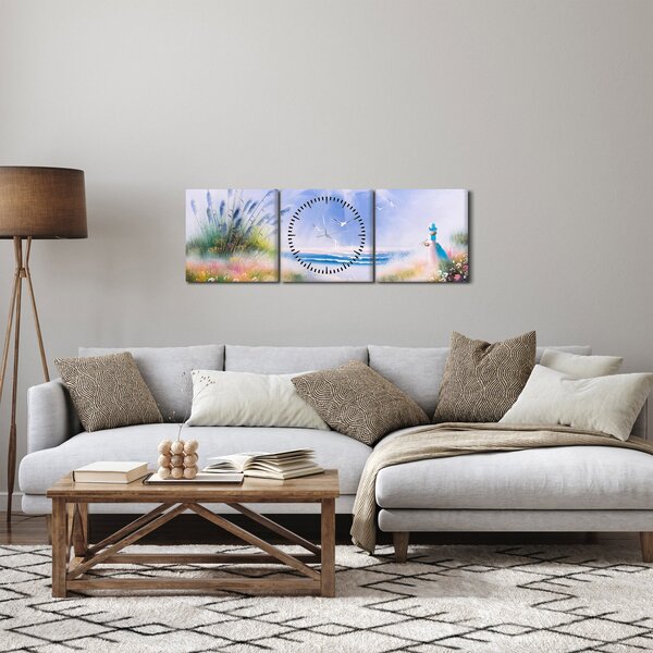 Tablou - Plaja romantică, pictură în ulei (cu ceas) (90x30 cm)