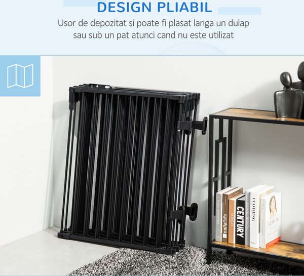 PawHut Barieră de Securitate pentru Câini, Portiță Pliabilă cu 8 Secțiuni, Sistem de Blocare, Închidere Automată, 482.5x76 cm, Negru | Aosom Romania
