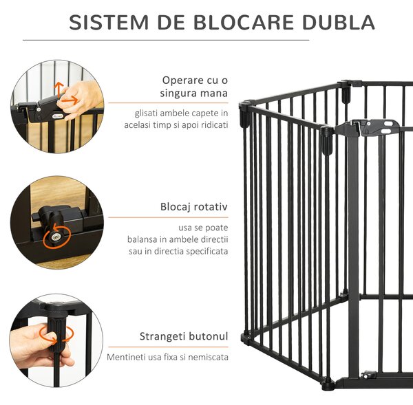 PawHut Poartă de Siguranță Pliabilă cu 6 Secțiuni pentru Câini cu Sistem Automat de Blocare și Închidere, 362,5x2x76 cm, Negru | Aosom Romania