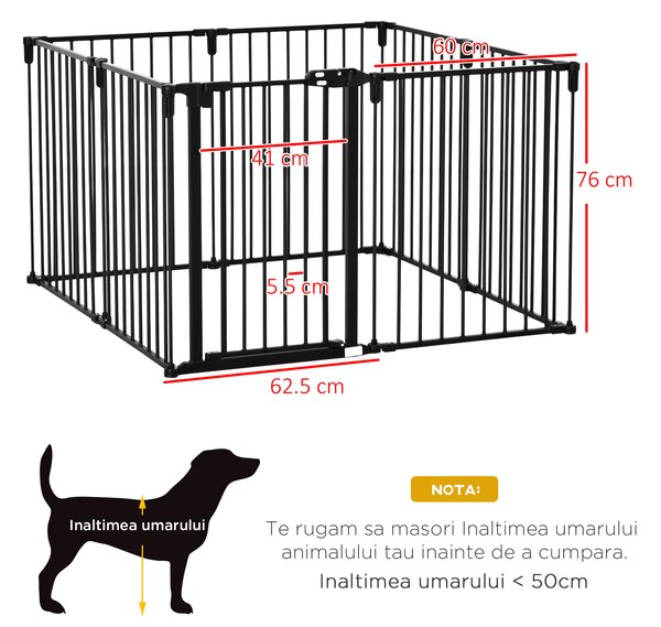 PawHut Barieră de Securitate pentru Câini, Portiță Pliabilă cu 8 Secțiuni, Sistem de Blocare, Închidere Automată, 482.5x76 cm, Negru | Aosom Romania