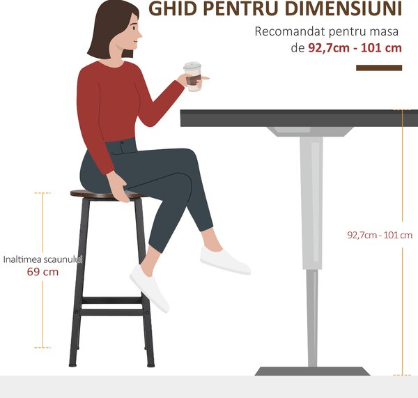 Set 2 scaune de bar HOMCOM, suport pentru picioare, maro rustic | Aosom Romania