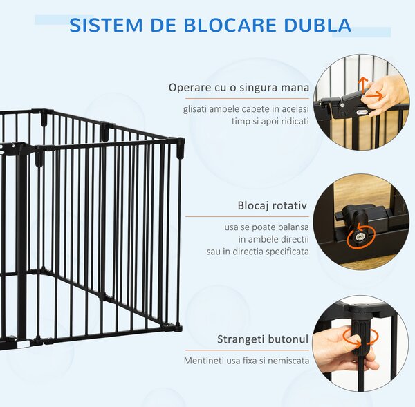 PawHut Barieră de Securitate pentru Câini, Portiță Pliabilă cu 8 Secțiuni, Sistem de Blocare, Închidere Automată, 482.5x76 cm, Negru | Aosom Romania