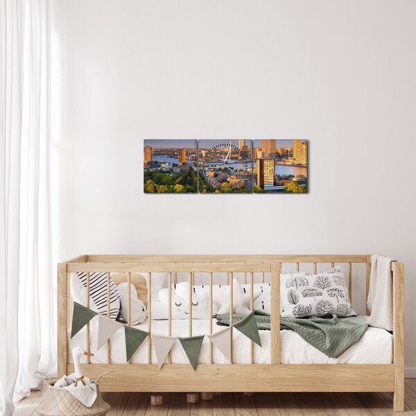 Tablou - Panorama Rotterdamului, Țările de Jos (cu ceas) (90x30 cm)