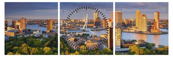 Tablou - Panorama Rotterdamului, Țările de Jos (cu ceas) (90x30 cm)