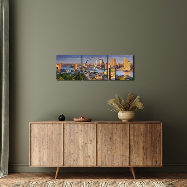 Tablou - Panorama Rotterdamului, Țările de Jos (cu ceas) (90x30 cm)