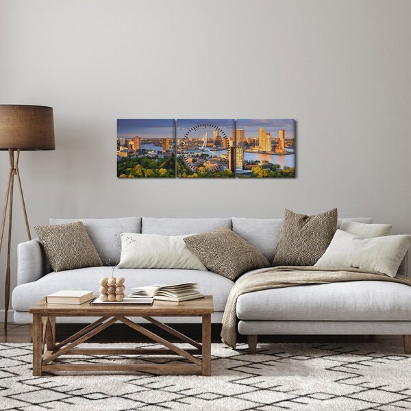 Tablou - Panorama Rotterdamului, Țările de Jos (cu ceas) (90x30 cm)