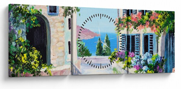 Tablou - Alee grecească, pictură în ulei (cu ceas) (90x30 cm)