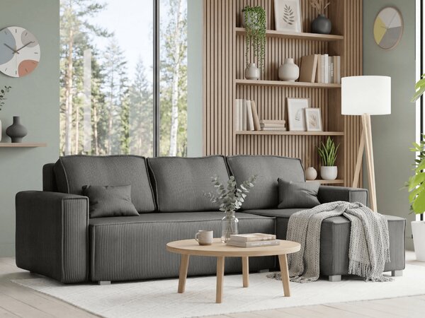 Canapea colt extensibila SMART COSARO gri, cu colt bilateral + 2 perne CADOU