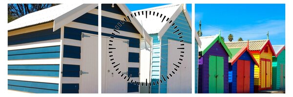 Tablou - Plaja Brighton, Melbourne, Australia (cu ceas) (90x30 cm)
