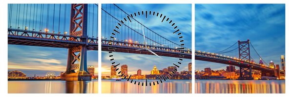Tablou - Podul Benjamin Franklin, Philadelphia (cu ceas) (90x30 cm)