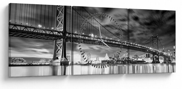 Tablou - Podul Benjamin Franklin, Philadelphia, alb-negru (cu ceas) (90x30 cm)