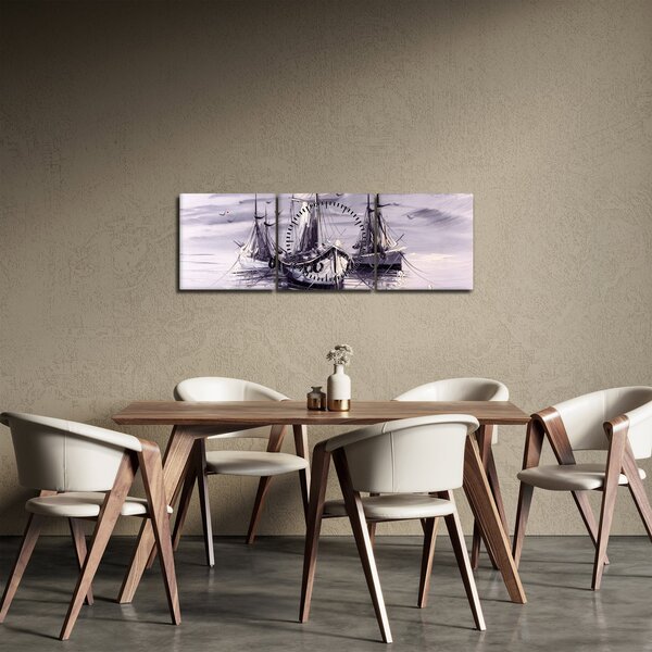 Tablou - Port marin, pictură în ulei (cu ceas) (90x30 cm)