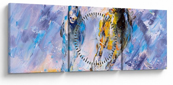 Tablou - Caii alergând, pictură în ulei (cu ceas) (90x30 cm)