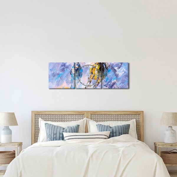 Tablou - Caii alergând, pictură în ulei (cu ceas) (90x30 cm)