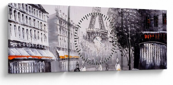 Tablou - Pictură în ulei, Paris (cu ceas) (90x30 cm)
