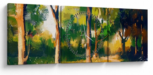 Tablou - Pădure de vară însorită, pictură (cu ceas) (90x30 cm)