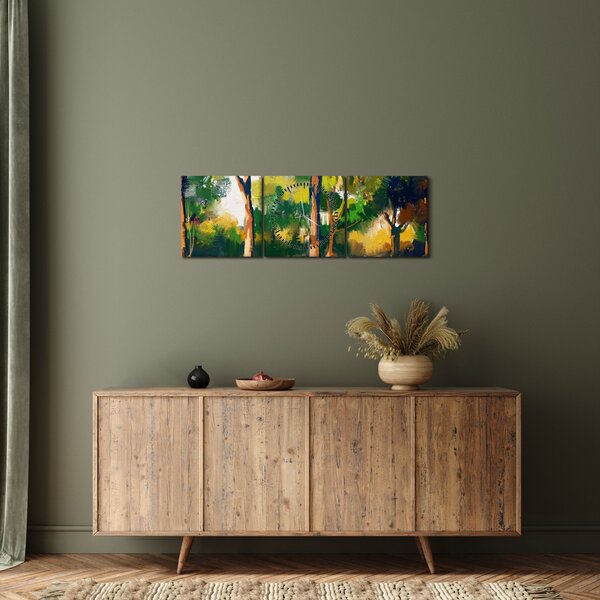 Tablou - Pădure de vară însorită, pictură (cu ceas) (90x30 cm)