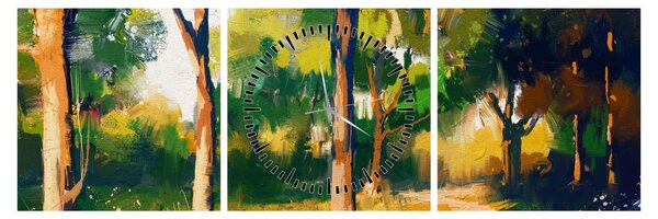 Tablou - Pădure de vară însorită, pictură (cu ceas) (90x30 cm)