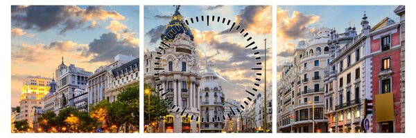 Tablou - Calle Gran Vía, Madrid, Spania (cu ceas) (90x30 cm)