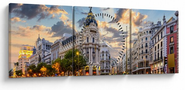 Tablou - Calle Gran Vía, Madrid, Spania (cu ceas) (90x30 cm)