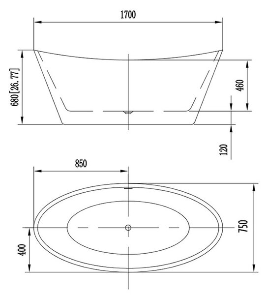 Cada freestanding, Florida, Selena, 170 cm, alb