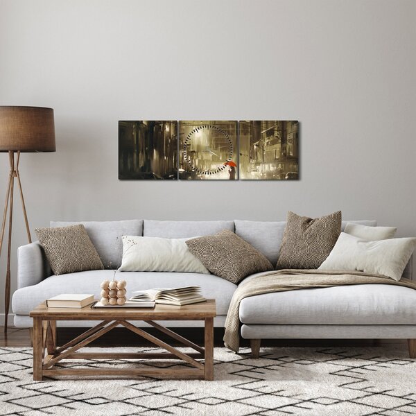 Tablou - Femeie într-o noapte ploioasă (cu ceas) (90x30 cm)