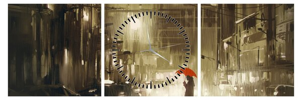 Tablou - Femeie într-o noapte ploioasă (cu ceas) (90x30 cm)