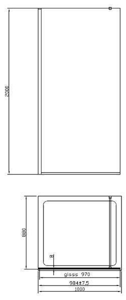 Paravan de dus Walk In, Fluminia, Foxy Black, 80 x 200 cm, easy clean, negru mat, W01SC01BL-80-V1