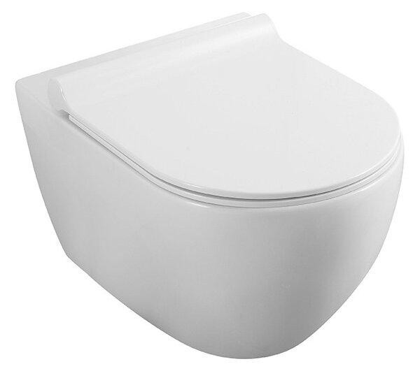 Set complet vas WC suspendat Fluminia Minerva Alb cu rezervor Alca si clapeta alb si auriu
