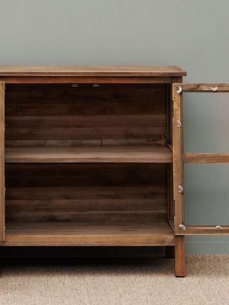 Bufet din lemn masiv si sticla, cu aspect rustic, Laval