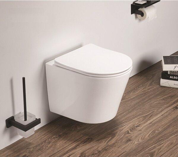 Set vas wc suspendat, Fluminia, Clementina, cu capac quick release si soft close, alb