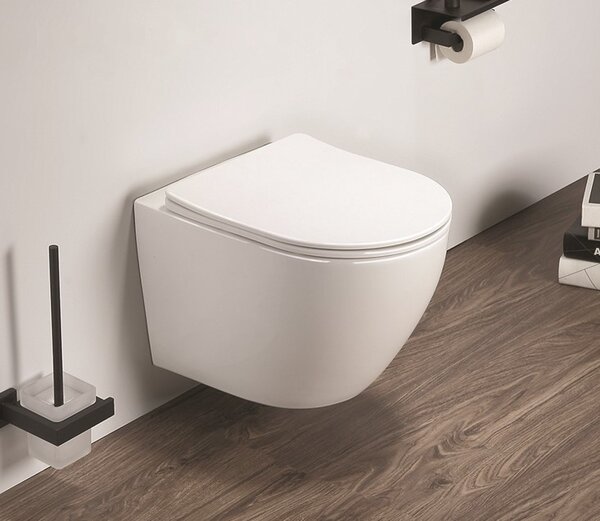 Set vas WC suspendat, Fluminia, Alfonzo, cu capac quick release si soft close, alb