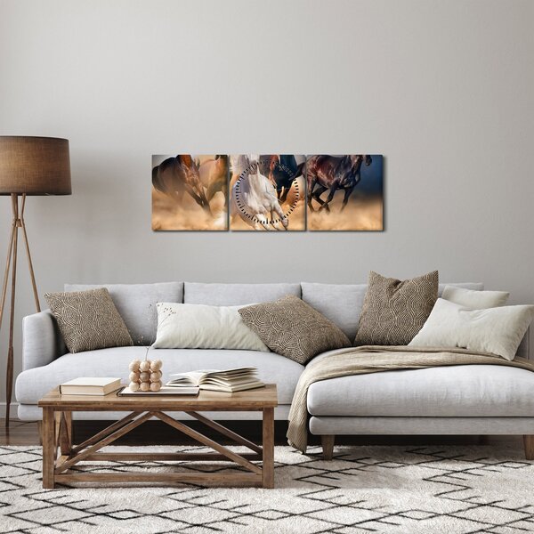 Tablou - Caii în deșert (cu ceas) (90x30 cm)