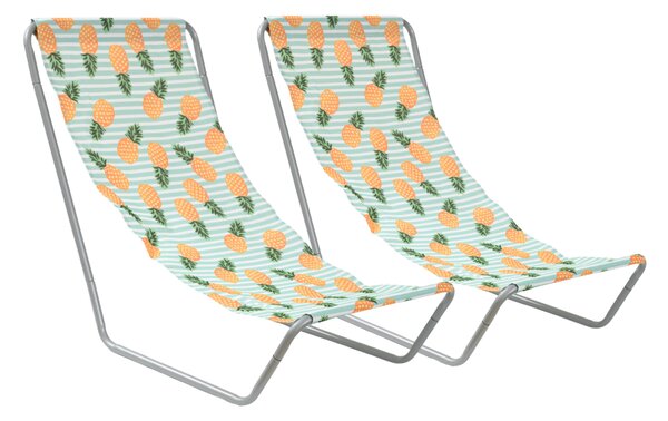 Set de 2 sezlonguri de plaja pliabile SAND PINEAPPLE, colorate