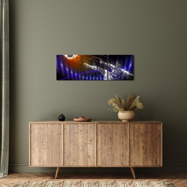 Tablou - Fotbaliști în săritură (cu ceas) (90x30 cm)