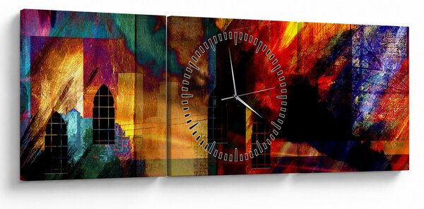 Tablou - Oraș colorat, abstracție (cu ceas) (90x30 cm)