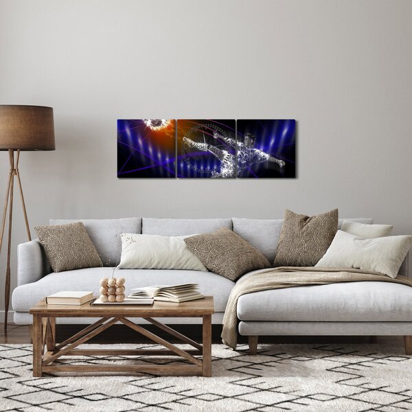 Tablou - Fotbaliști în săritură (cu ceas) (90x30 cm)