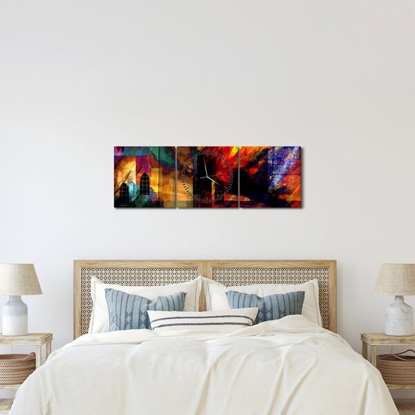 Tablou - Oraș colorat, abstracție (cu ceas) (90x30 cm)
