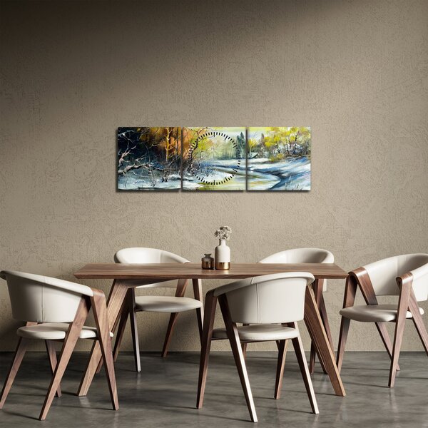 Tablou - Râu de iarnă, pictură în ulei (cu ceas) (90x30 cm)