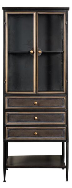 Vitrina din metal si sticla, cu 2 usi si 3 sertare, aspect vintage, Bonaparte