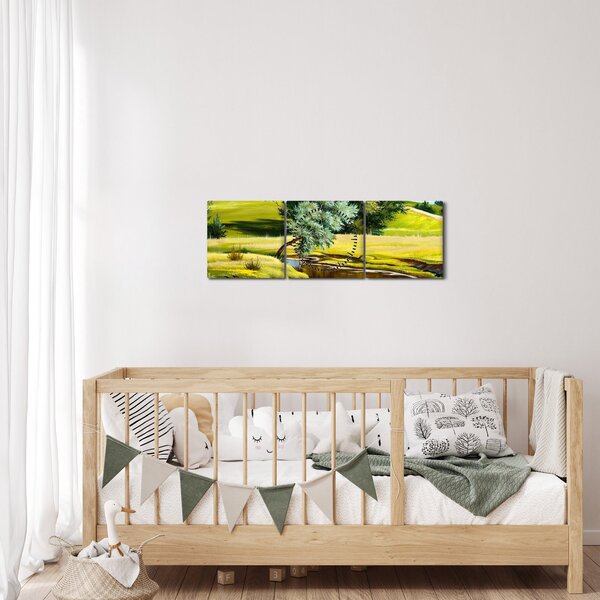 Tablou - Râu între câmpii, pictură în ulei (cu ceas) (90x30 cm)