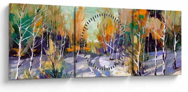 Tablou - Drum înzăpezit prin pădure (cu ceas) (90x30 cm)