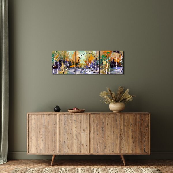 Tablou - Drum înzăpezit prin pădure (cu ceas) (90x30 cm)