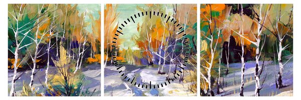 Tablou - Drum înzăpezit prin pădure (cu ceas) (90x30 cm)